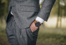Man Wearing Watch With Hand on Pocket